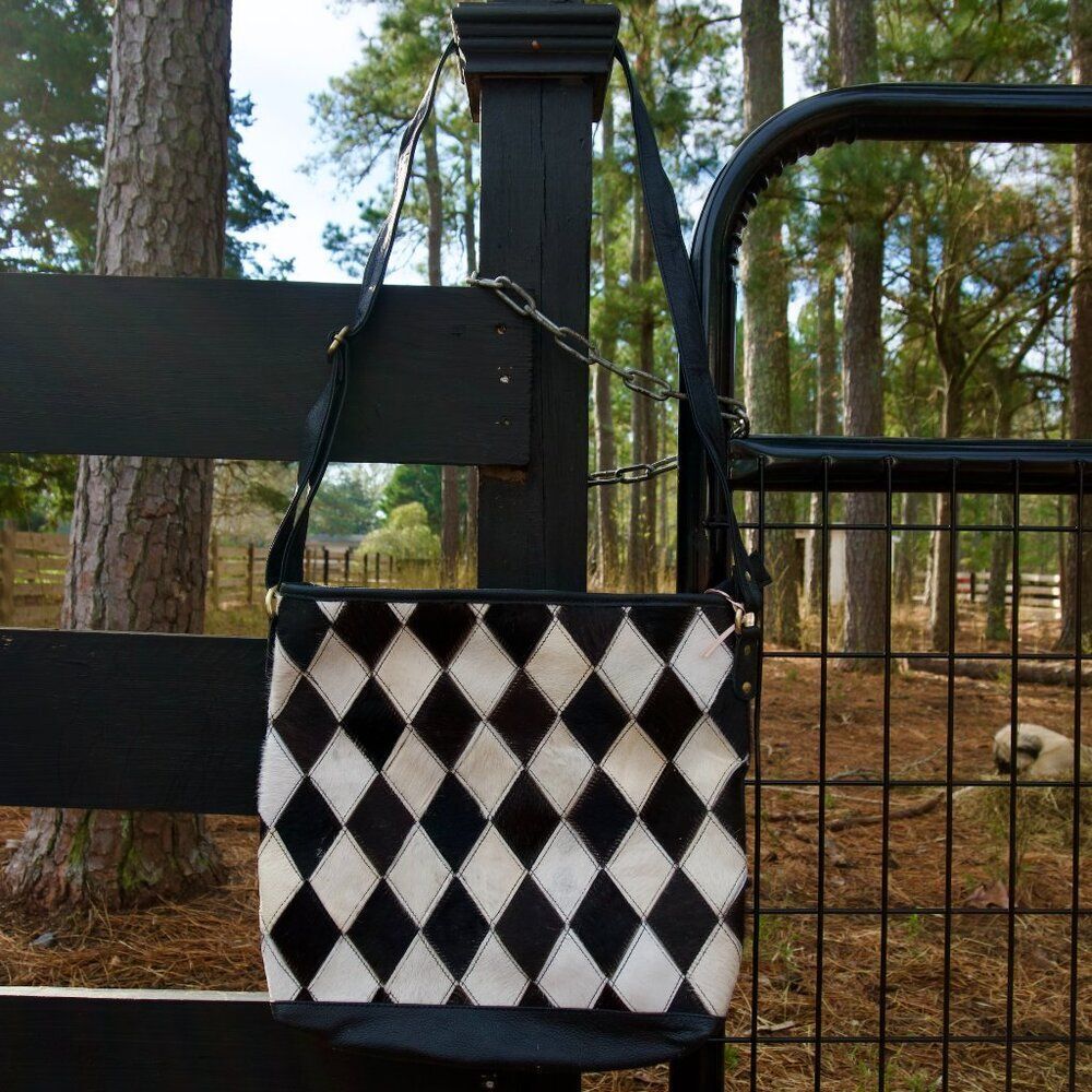 Klassy Cowgirl Leather Conceal Carry Bag with diamond pattern hair on cowhide